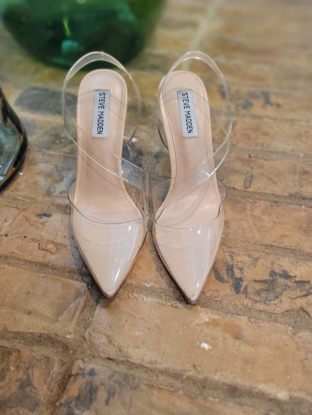 Steve Madden Nude Pointed-Toe Pumps with Clear Straps